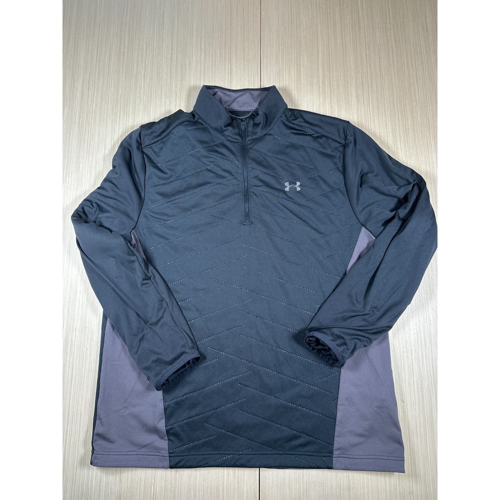 Under Armour Sweatshirt Mens XL Black Logo Loose Fit Coldgear Mock Neck 1/4 Zip